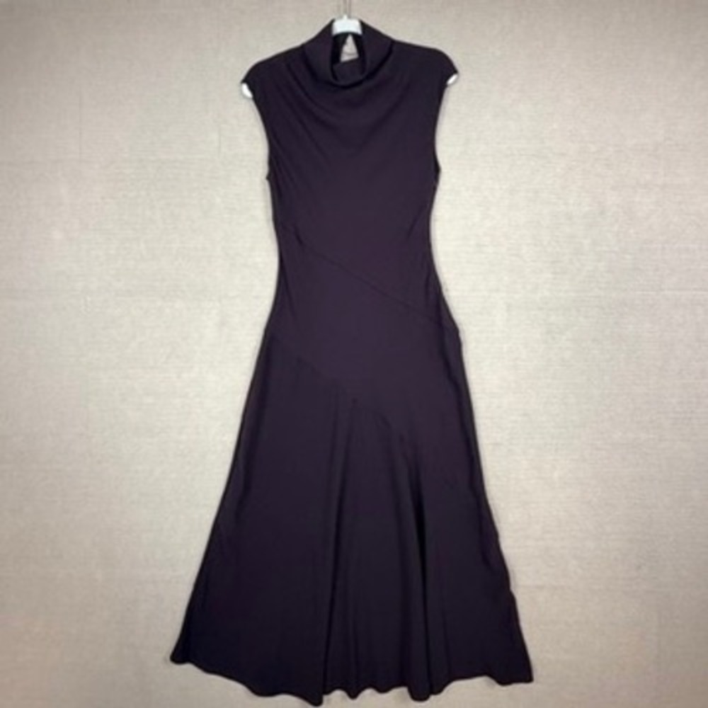 Mango Women Brown Cowl Neck Sleeveless Midi Dress Asymmetric Seam NWT